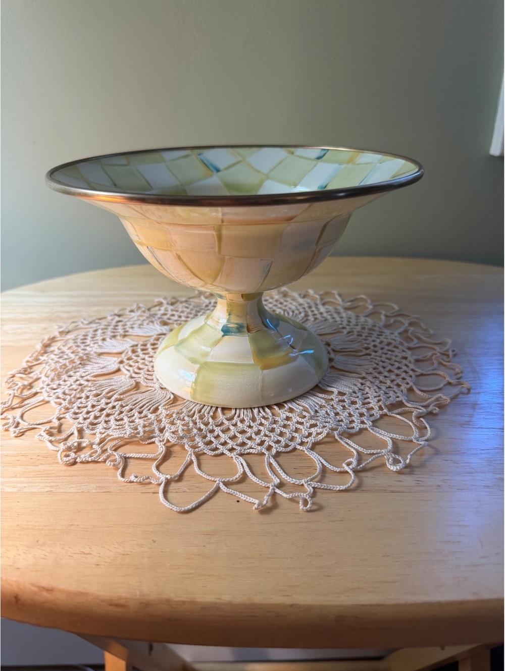 MacKenzie-Childs Parchment Check Enameled Steel Compote